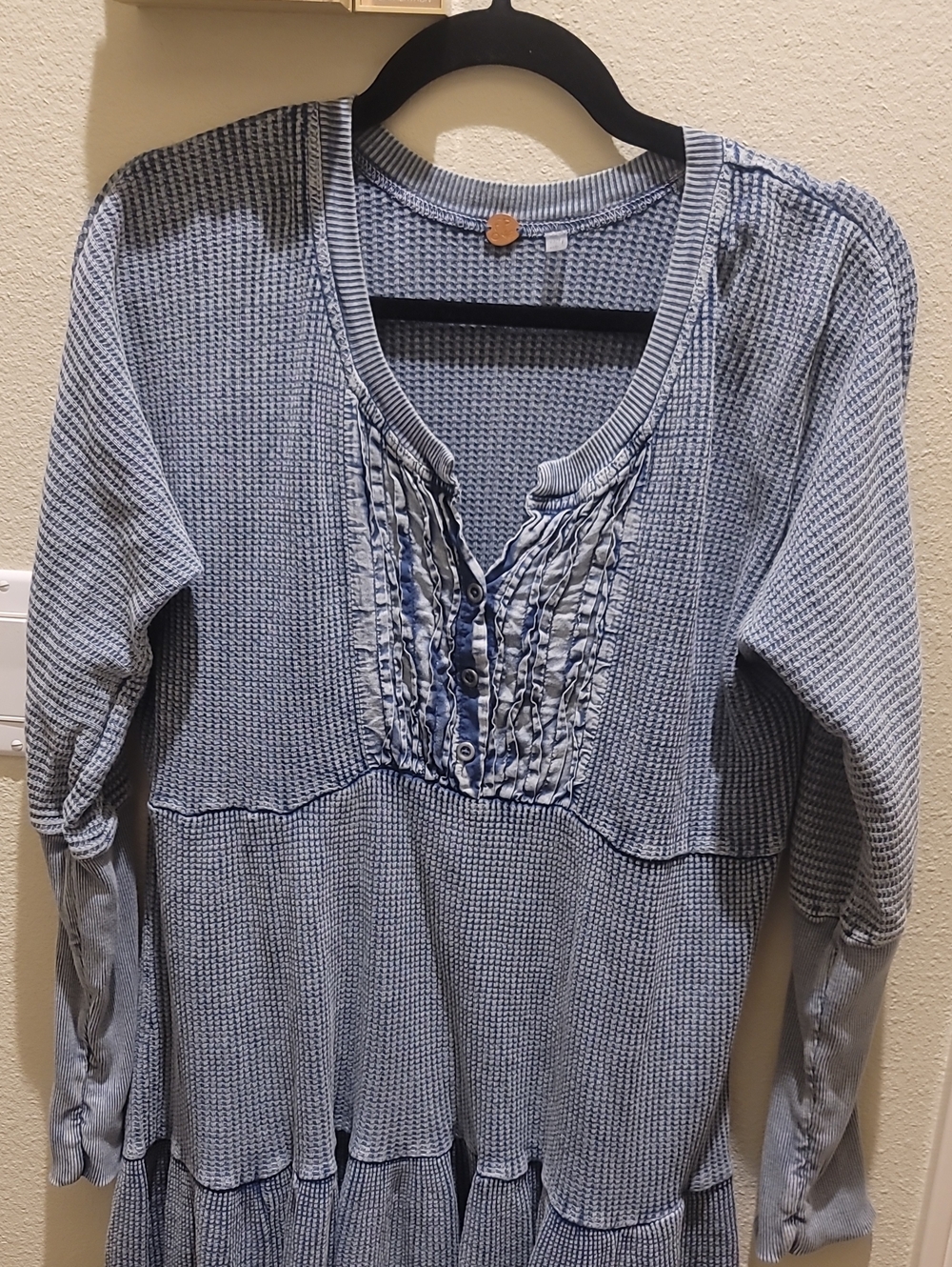 Women’s Light Blue Midi Waffle-Knit Tiered Dress